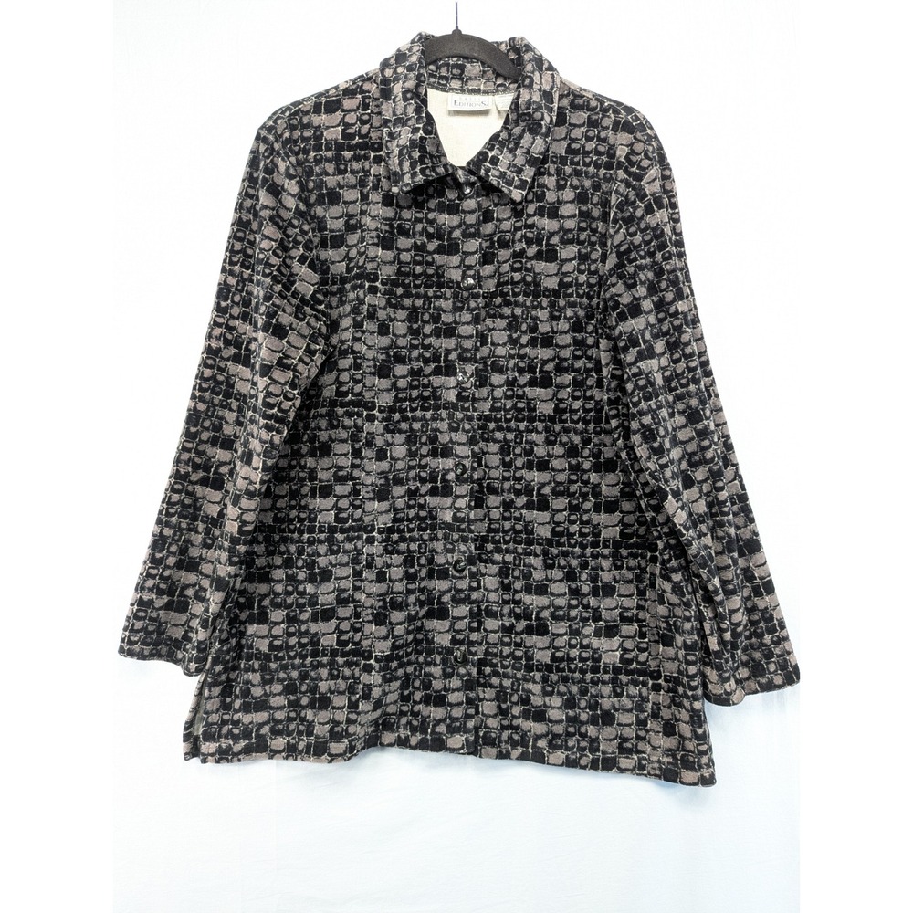 Basic Editions Textured Geometric Print Button‎ Down Collar Shirt Jacket Top L